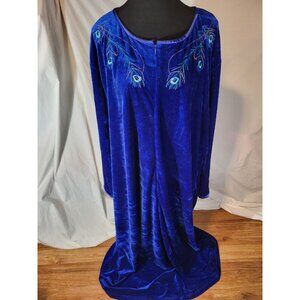 Vtge Phases Velour House Coat Dress‎ Loungewear Hippie3XL Embroidered Peacock